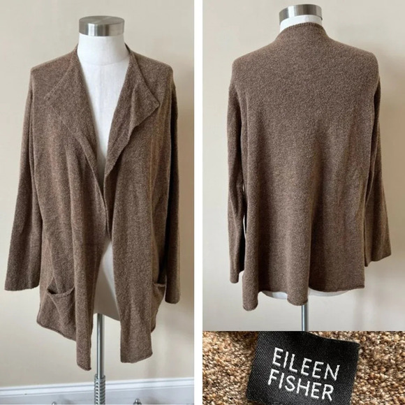 Eileen Fisher Tan Italian Wool Blend Open Front Cardigan Sweater 26161 - Picture 1 of 9